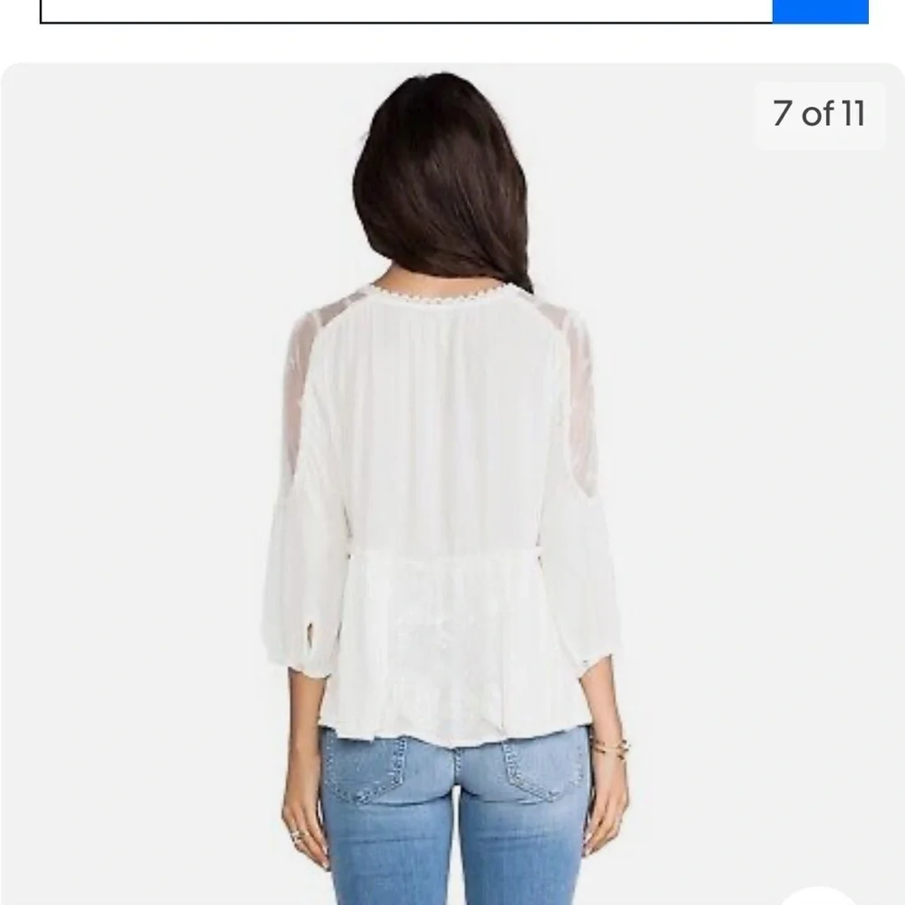 Free People Romance of the Rose Ivory Sheer Lacey Lace-Up Tunic Size XS